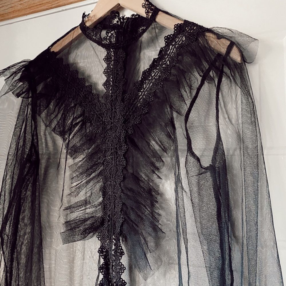 Women’s Black Lace Clear Blouse - Picture 3 of 7